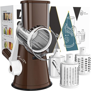 image:imageCambom Rotary Cheese Grater Hand Crank Cheese Shredder for Fresh Cheese Vegetable NutsNonslip Suction BaseThree BladesDark BlueBrown