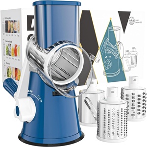 image:imageCambom Rotary Cheese Grater Hand Crank Cheese Shredder for Fresh Cheese Vegetable NutsNonslip Suction BaseThree BladesDark BlueDark Blue