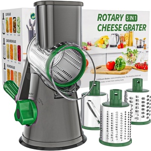 image:imageCambom Rotary Cheese Grater Hand Crank Cheese Shredder for Fresh Cheese Vegetable NutsNonslip Suction BaseThree BladesDark BlueGray Green
