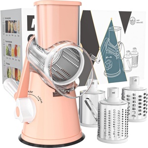 image:imageCambom Rotary Cheese Grater Hand Crank Cheese Shredder for Fresh Cheese Vegetable NutsNonslip Suction BaseThree BladesDark BluePink