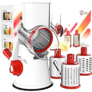 image:imageCambom Rotary Cheese Grater Hand Crank Cheese Shredder for Fresh Cheese Vegetable NutsNonslip Suction BaseThree BladesDark BlueRedWhite