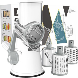 image:imageCambom Rotary Cheese Grater Hand Crank Cheese Shredder for Fresh Cheese Vegetable NutsNonslip Suction BaseThree BladesDark BlueWhite